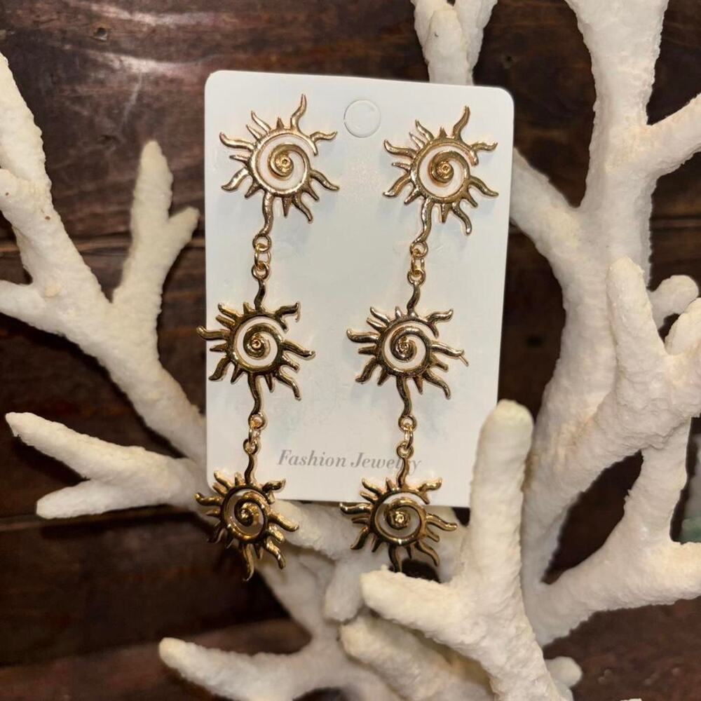 Gold sun earrings boho new